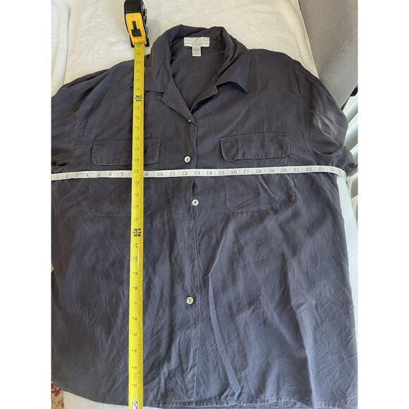 Black Silk Long Sleeve Button Down Shirt Women Capsule minimalist goth Size 16 - Picture 7 of 7